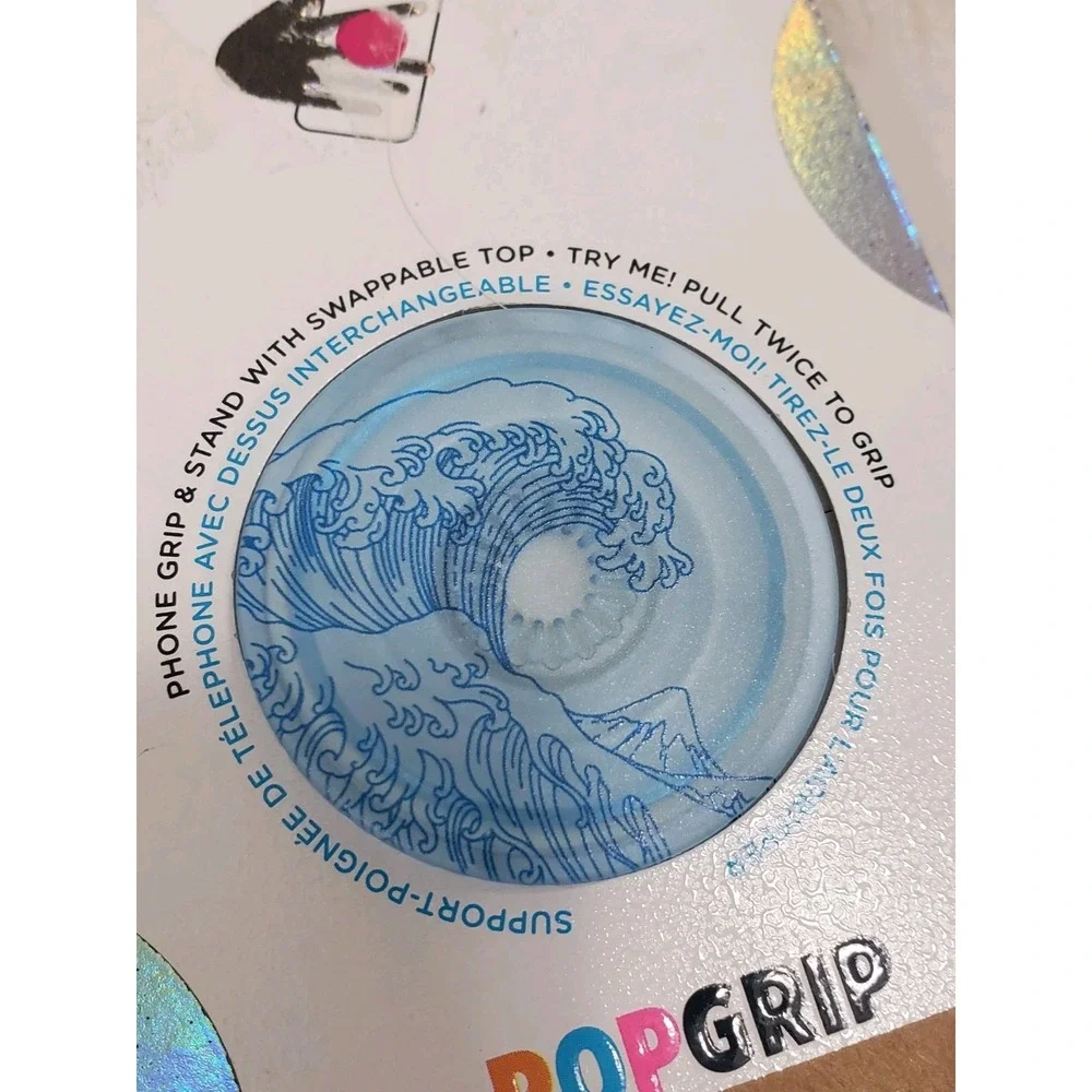LOT 2 PopSockets Cell Phone Grip FISH‎ OCEAN WAVES blue nautical beach surfer